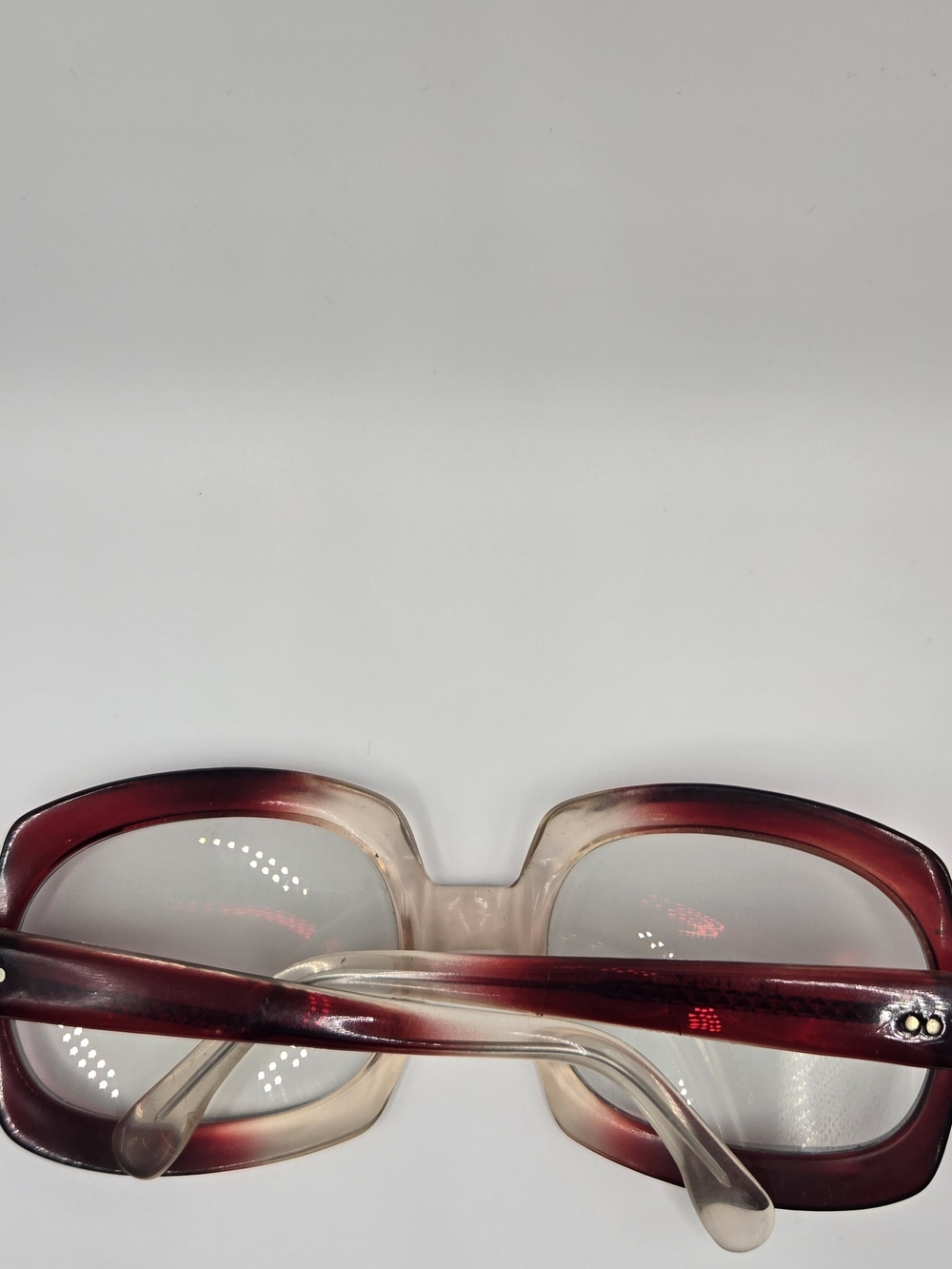 Vintage 1970s Italian Oversized Women's Square Sunglasses in Burgundy and Cream